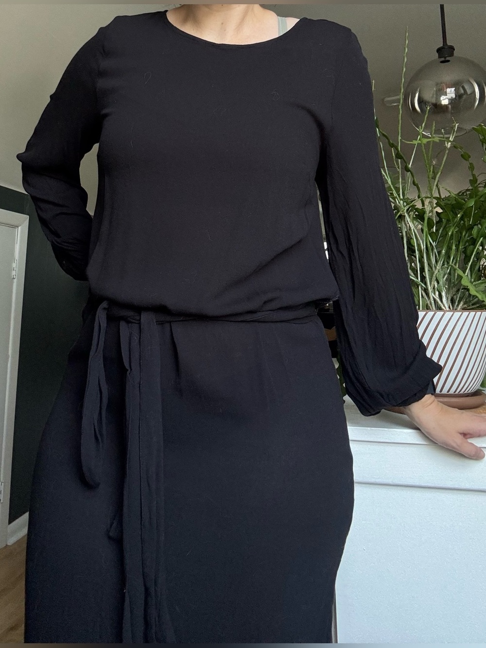 H&M Black Sheer Long-Sleeve Mini Dress